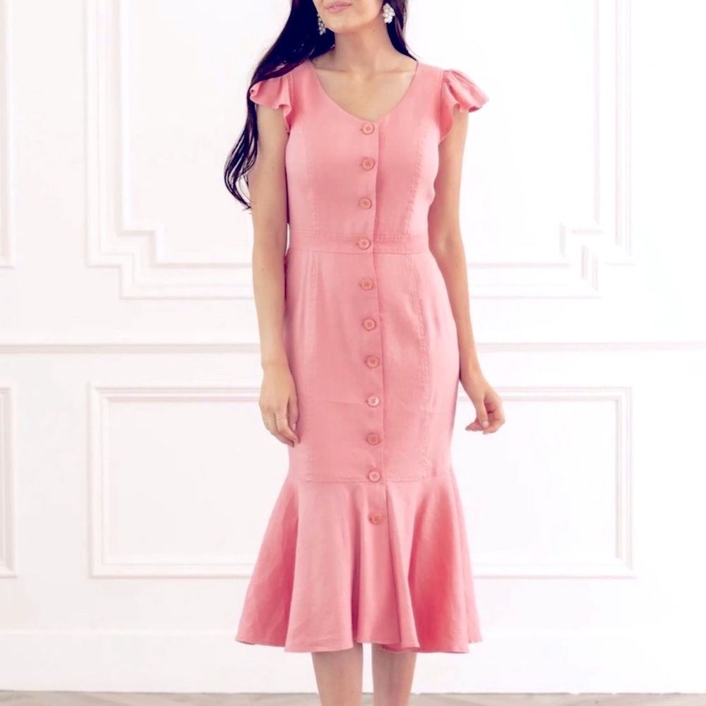 NWT Rachel Parcell Linen Ruffle Midi Dress XXS